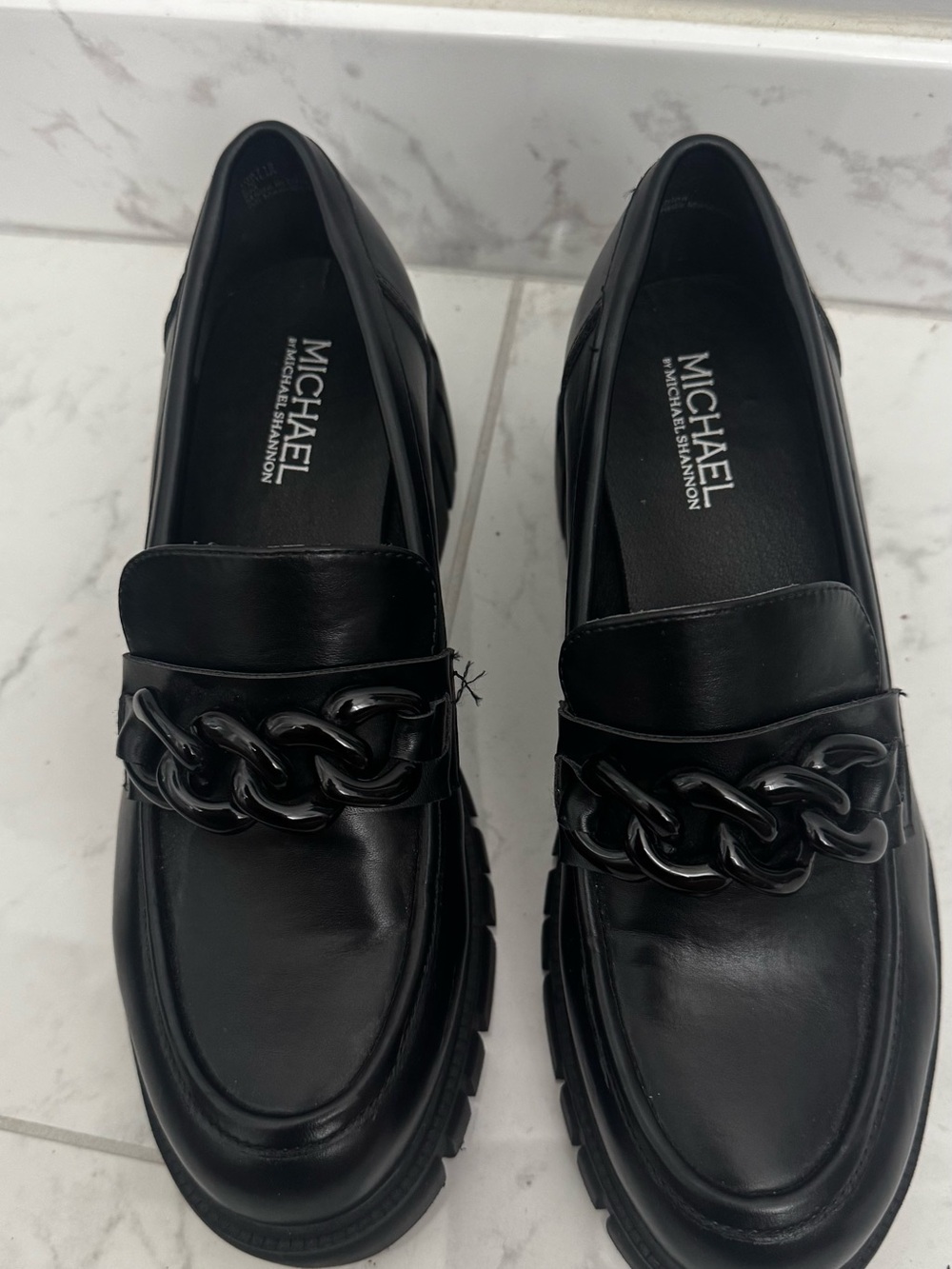 Michael Shannon Black Leather Chain-Link Lug Loafers